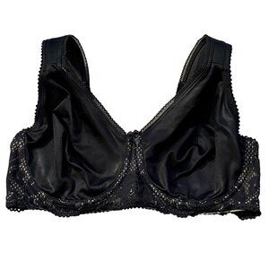 Miss Mary #2447 Lace Support Bra 34D Black Floral Mesh Full Coverage Underwire